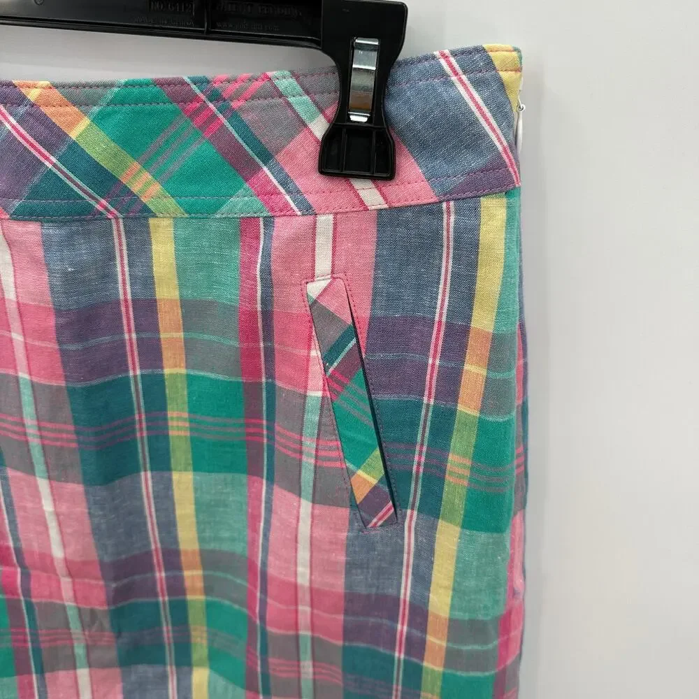 Talbots Madras Pastel Plaid Linen Cotton Blend Skirt // 2